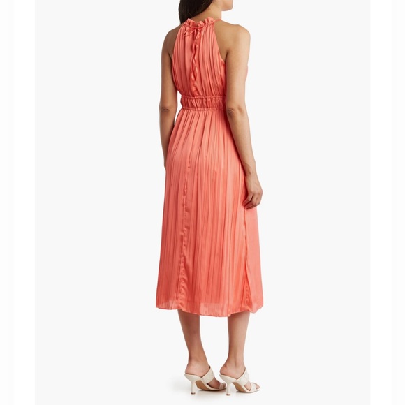 Anne Klein Pleated A-Line Halter Dress in Coral Size 12 - Picture 3 of 8